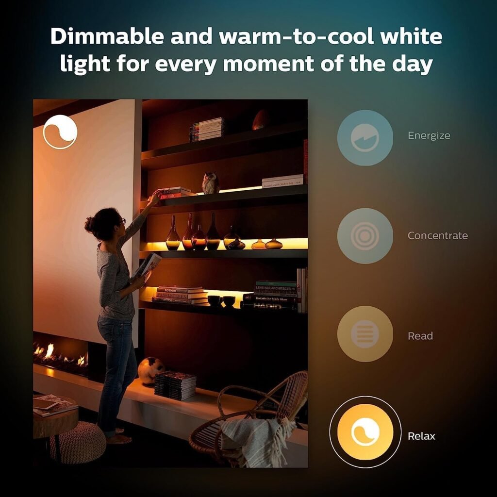 Philips Hue Lightstrip Plus adding vibrant, customizable lighting to a modern home, compatible with Alexa and Google Assistant for smart home décor.