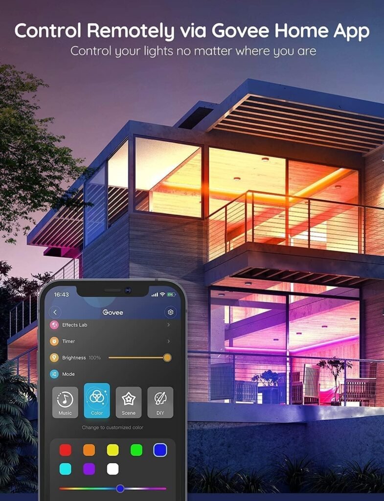 Govee Smart LED Strip Lights illuminating a modern living room with vibrant colors, voice and app-controlled for customizable and cozy home décor.