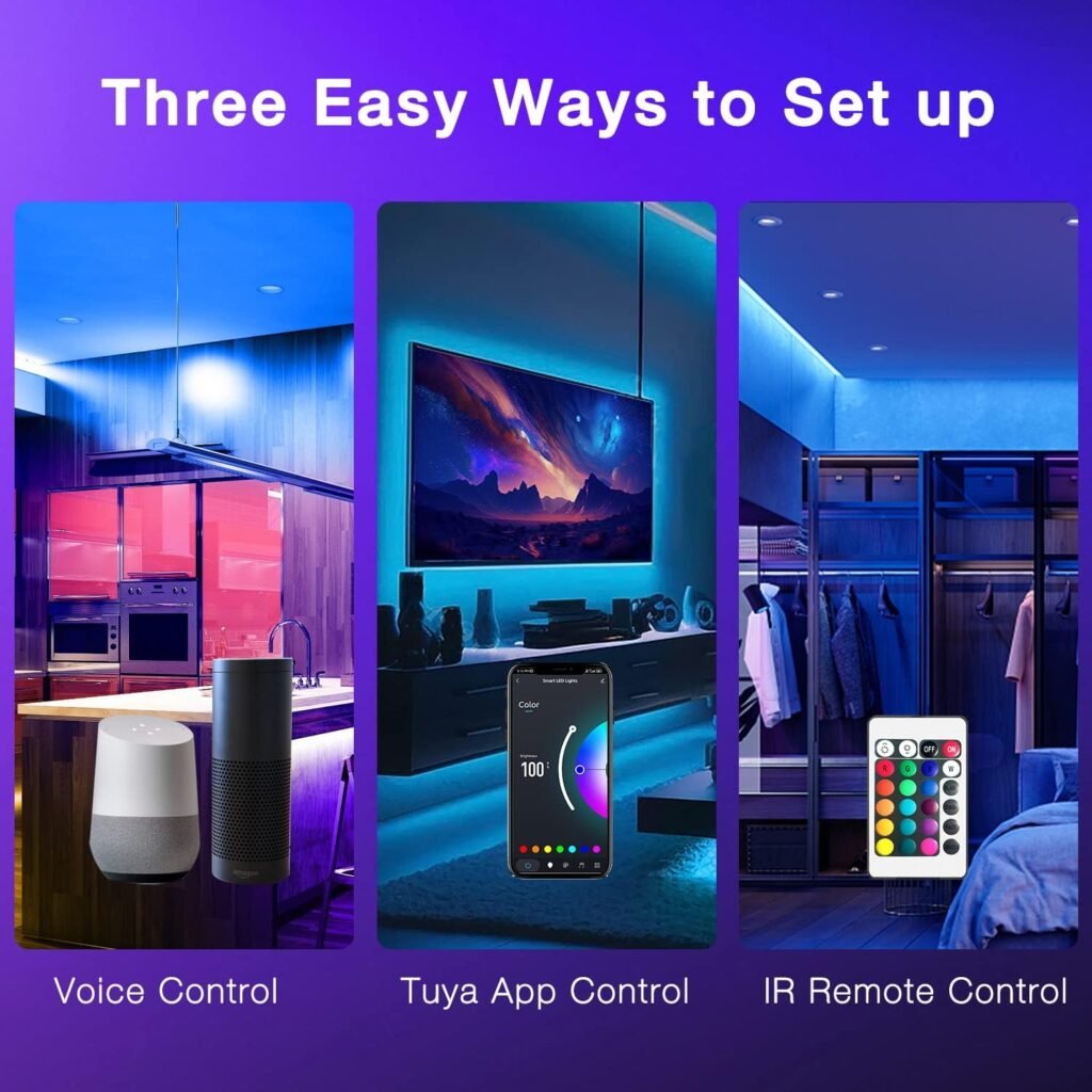 DAYBETTER LED Strip Lights offering bright, color-changing illumination for home décor, easy to install and perfect for creating a cozy, modern atmosphere.
