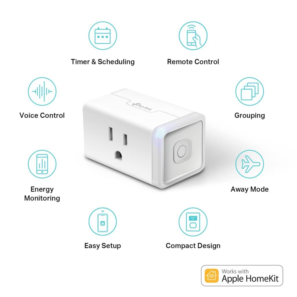 TP-Link Kasa Smart Plug connected to a wall outlet, enabling remote control of home appliances via app.